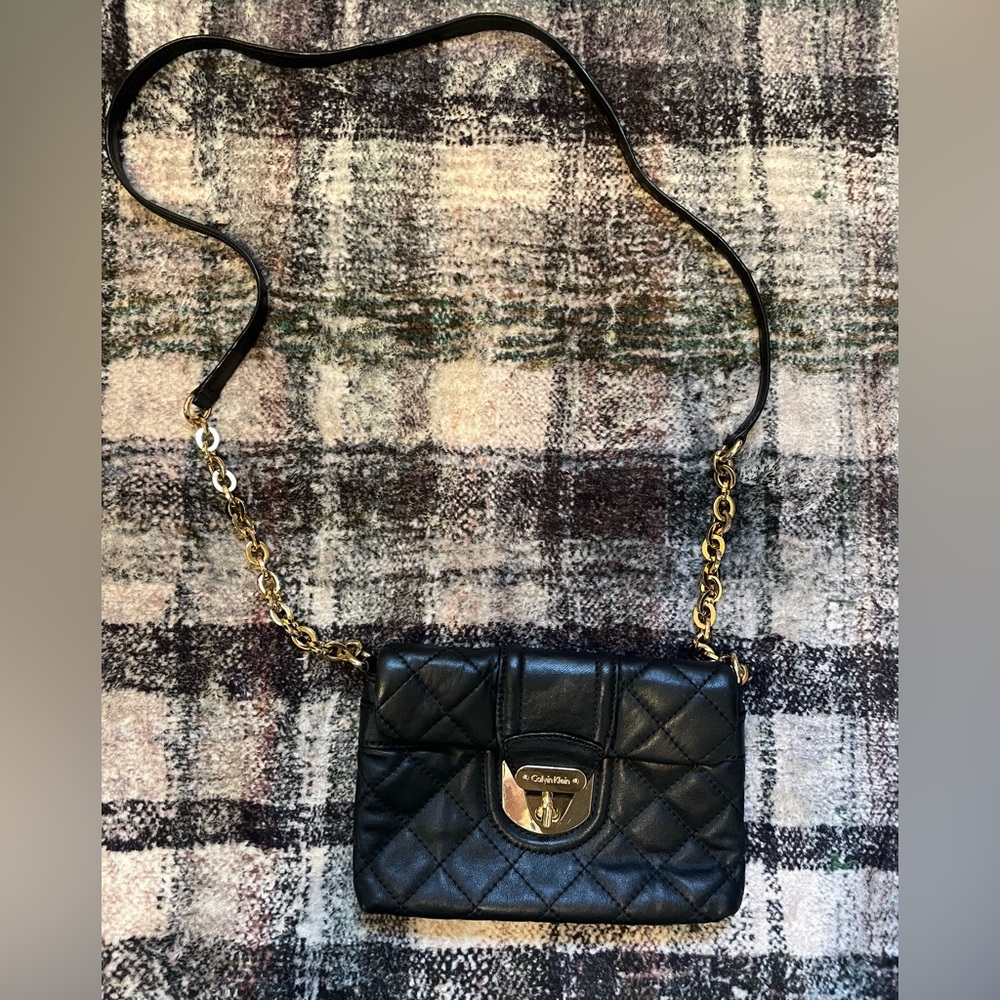 Calvin Klein genuine leather black quilted mini crossbody bag